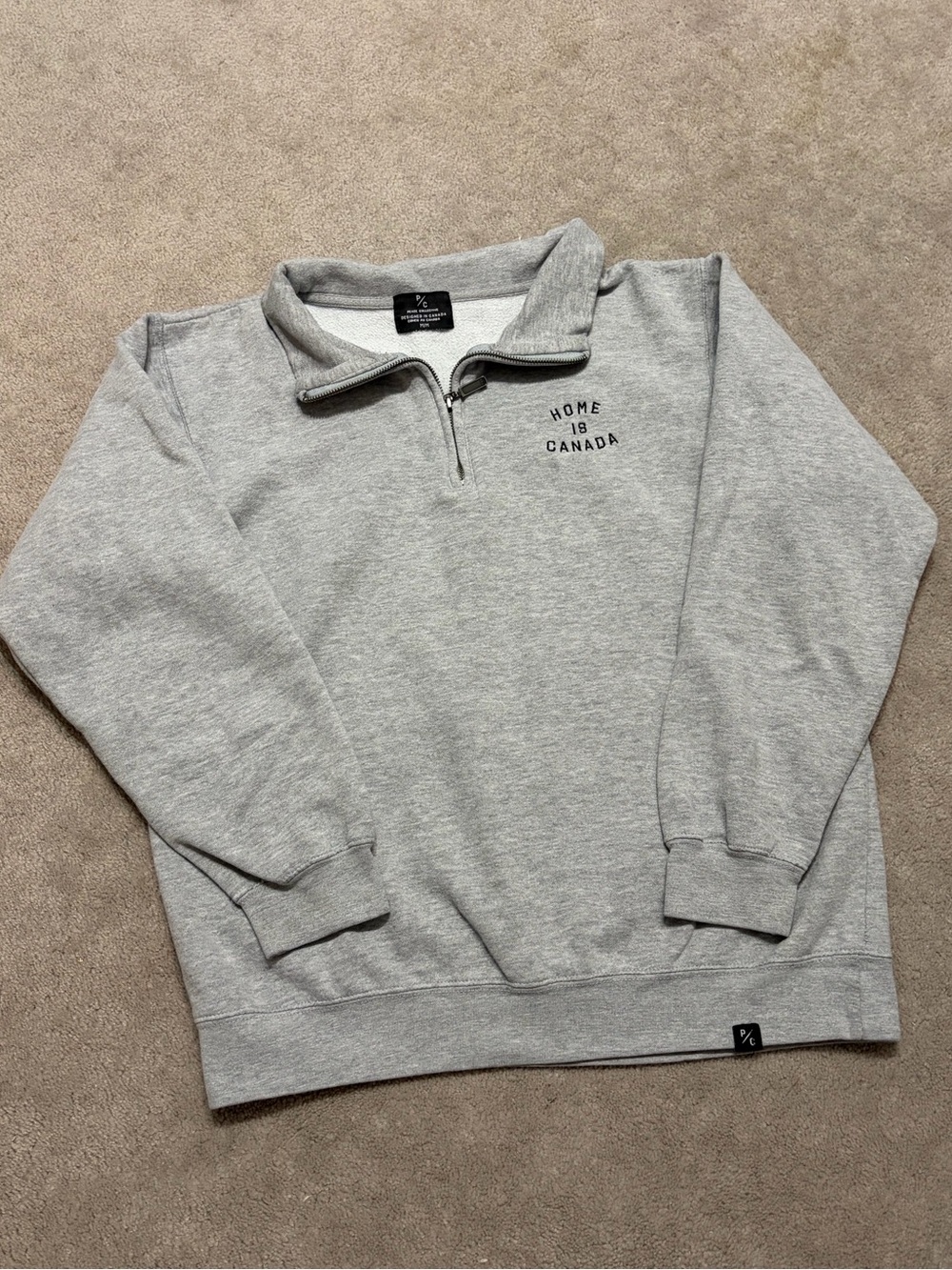 Unisex Grey Quarter-Zip Sweater - Home Is Canada by Peace Collective